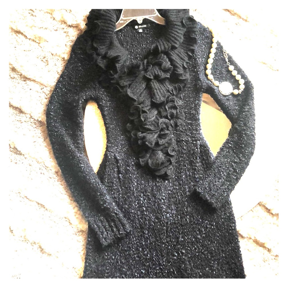 Milano black ruffled sweater dress-small